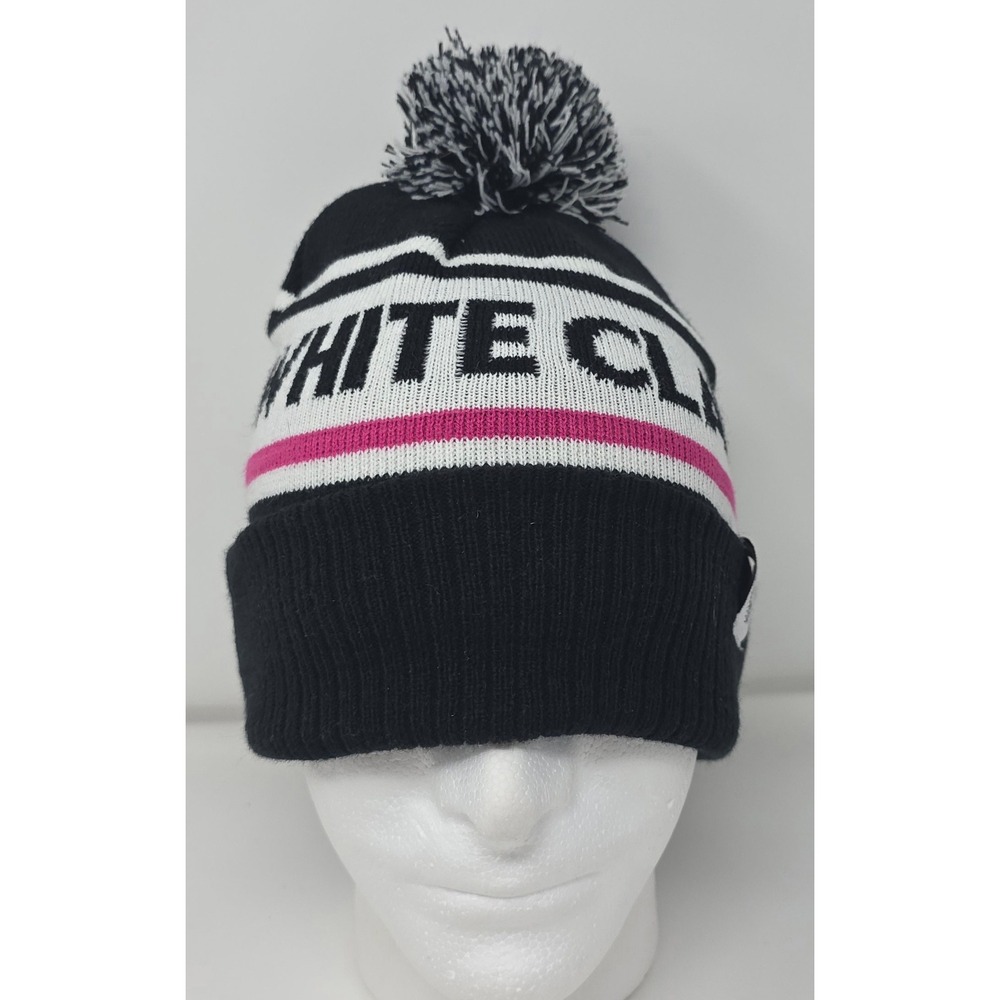 White Claw Hard Seltzer Knit Beanie Pom Pom Cuffed Black‎ White Pink
